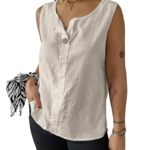 Dames Blouse Mouwloos Casual Linnenstijl Ademend