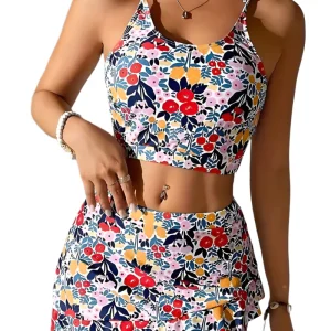 Dames Tankini Set Bloemenprint met Skort Sneldrogend Materiaal