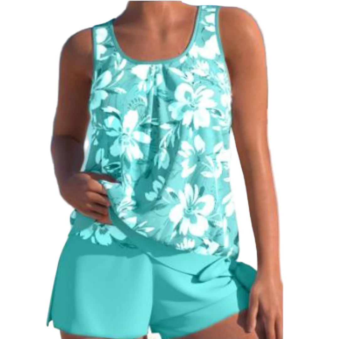 Dames Tankini Set Tweekleurig Bloemenprint Hoogwaardige Stof