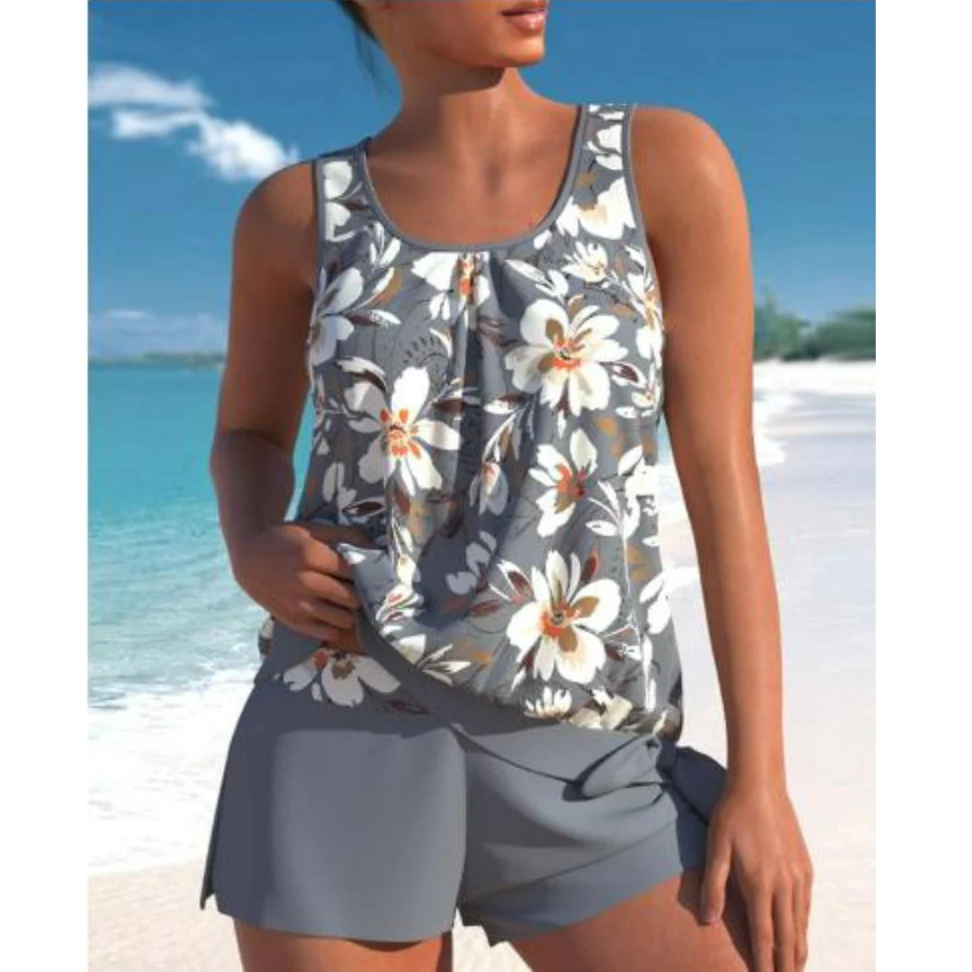 Dames Tankini Set Tweekleurig Bloemenprint Hoogwaardige Stof - Afbeelding 3