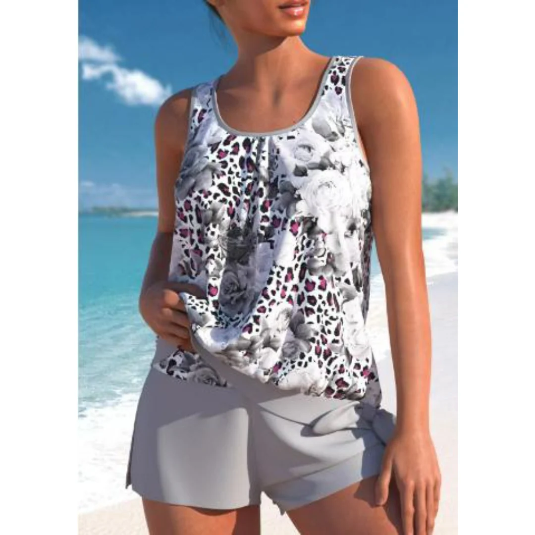 Dames Tankini Set Tweekleurig Bloemenprint Hoogwaardige Stof - Afbeelding 4