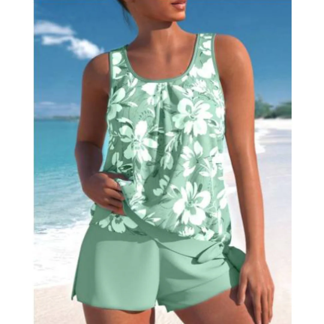 Dames Tankini Set Tweekleurig Bloemenprint Hoogwaardige Stof - Afbeelding 5