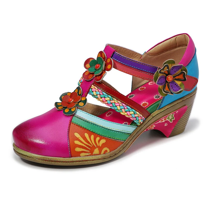 Retro Kleurrijke Leren Sandalen - Afbeelding 2