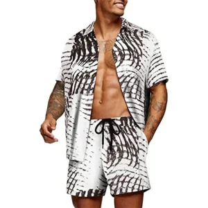 Heren Twee-Piece Set - Korte Mouwen Overhemd & Bijpassende Shorts - Ontspannen Pasvorm