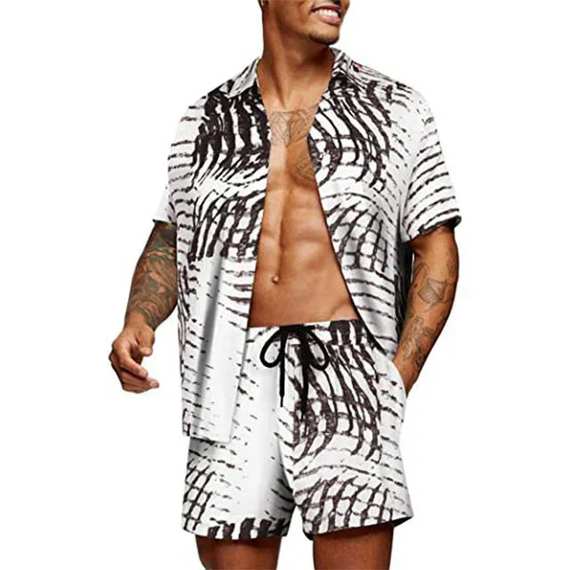 Heren Twee-Piece Set - Korte Mouwen Overhemd & Bijpassende Shorts - Ontspannen Pasvorm - Afbeelding 2