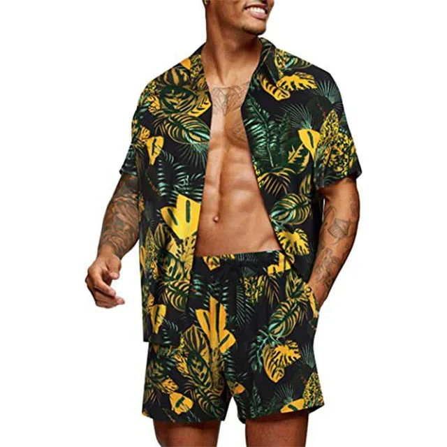 Heren Twee-Piece Set - Korte Mouwen Overhemd & Bijpassende Shorts - Ontspannen Pasvorm - Afbeelding 5