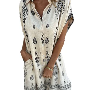 Korte Mouwen Casual Shirt Jurk met Zak