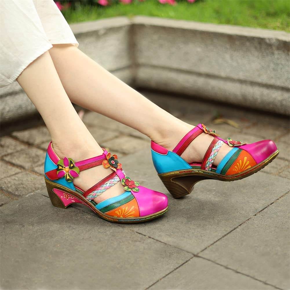 Retro Kleurrijke Leren Sandalen - Afbeelding 6